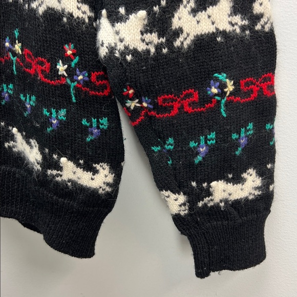 Vintage Deans Of Scotland Wool Sweater Knit Bunnies Bows Flowers Womens Small - Picture 4 of 7